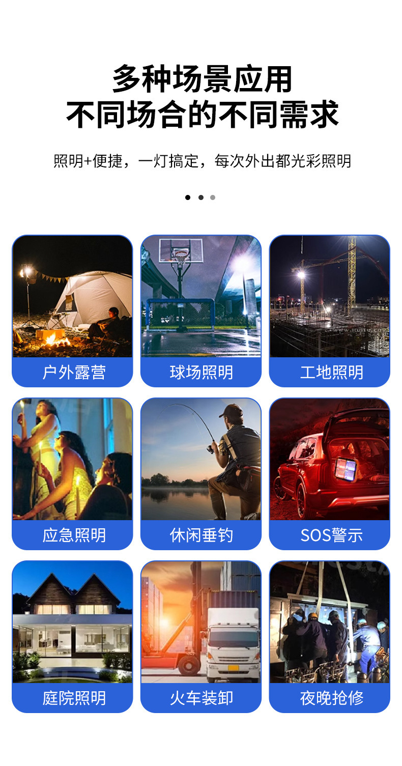 led太阳能投光灯 户外应急照明露营灯摆摊多功能太阳能手提投光灯详情17