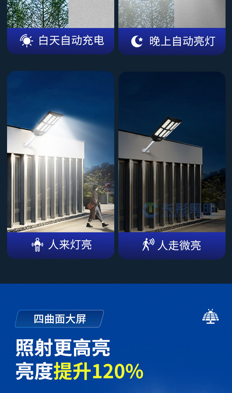 新款超亮一体化照明灯家用智能感应庭院灯跨境户外防水太阳能路灯详情6