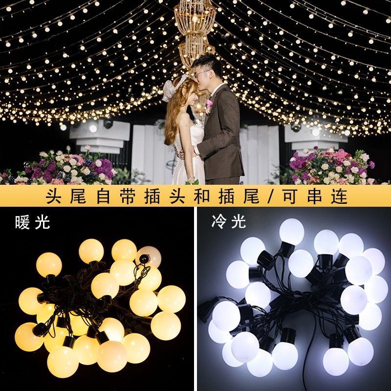 婚庆吊顶灯网红婚礼装饰串灯龙珠灯led乒乓球灯串悬挂婚礼堂布置详情2