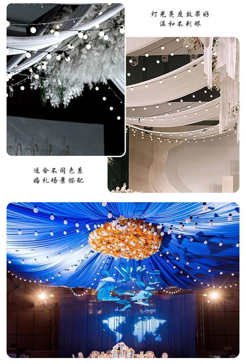 婚庆吊顶灯网红婚礼装饰串灯龙珠灯led乒乓球灯串悬挂婚礼堂布置详情12