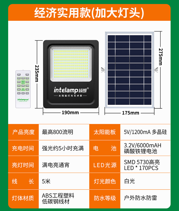 太阳能投光灯led庭院户外露营营地防水新农村超亮照明泛光灯详情34