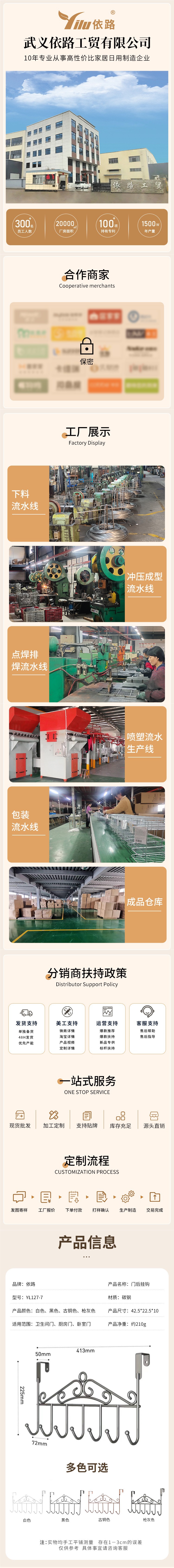 依路铁艺门后挂钩金属门上创意免钉门背式挂衣钩厂家地摊批发详情1