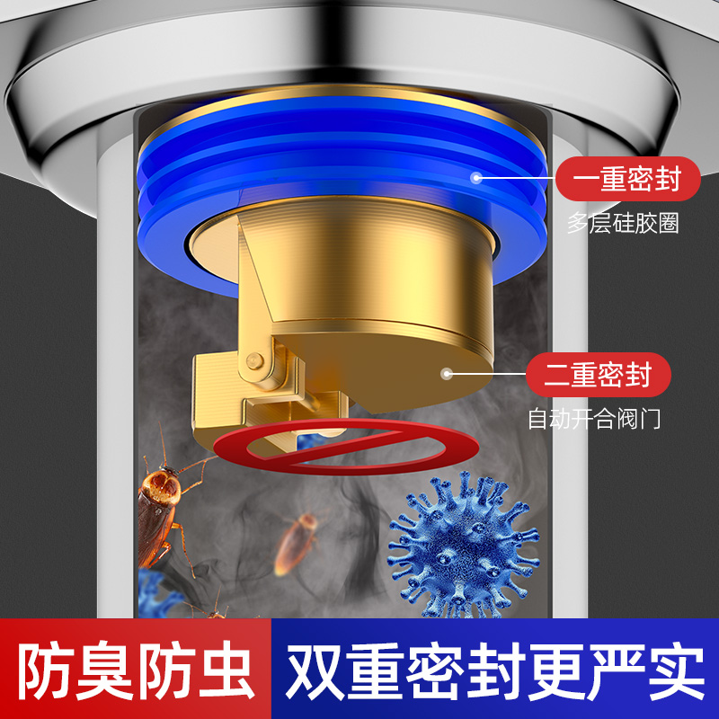黄铜防臭地漏芯下水道防反味铜内芯厕所防虫下水管通用重力自封芯详情4
