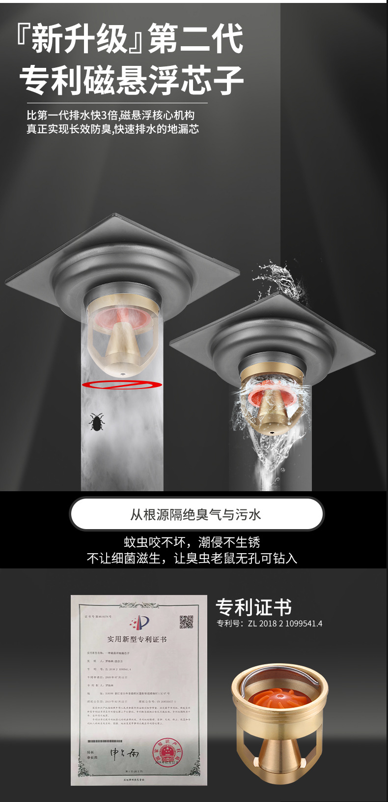 丽雅304不锈钢地漏卫生间防臭洗衣机两用下水道淋浴房厨卫地漏详情9