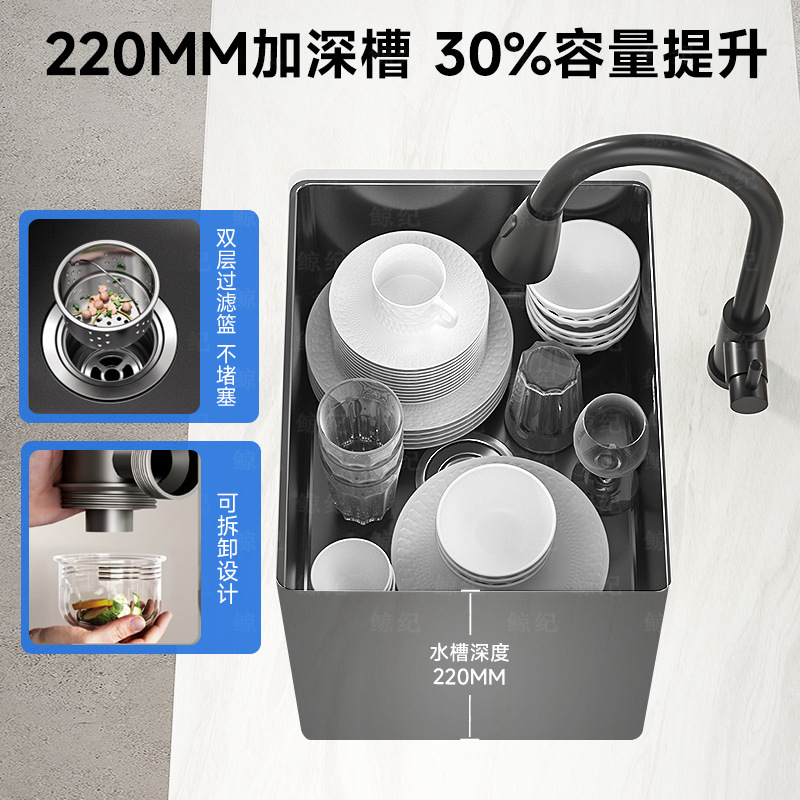 厨房304不锈钢手工小水槽单槽洗菜盆台下岛台水吧台迷你洗手水池详情3