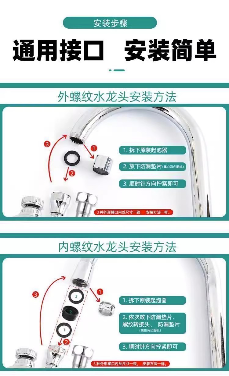 厨房水龙头防溅水延伸器万象万向头洗菜盆龙头万能可旋转延长通用详情9