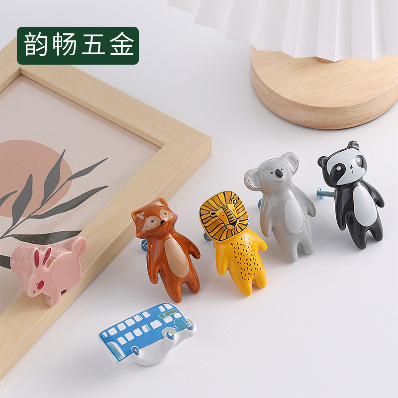 卡通动物陶瓷橱柜门拉手儿童把手可爱拉手单孔陶瓷复古抽屉拉手详情3