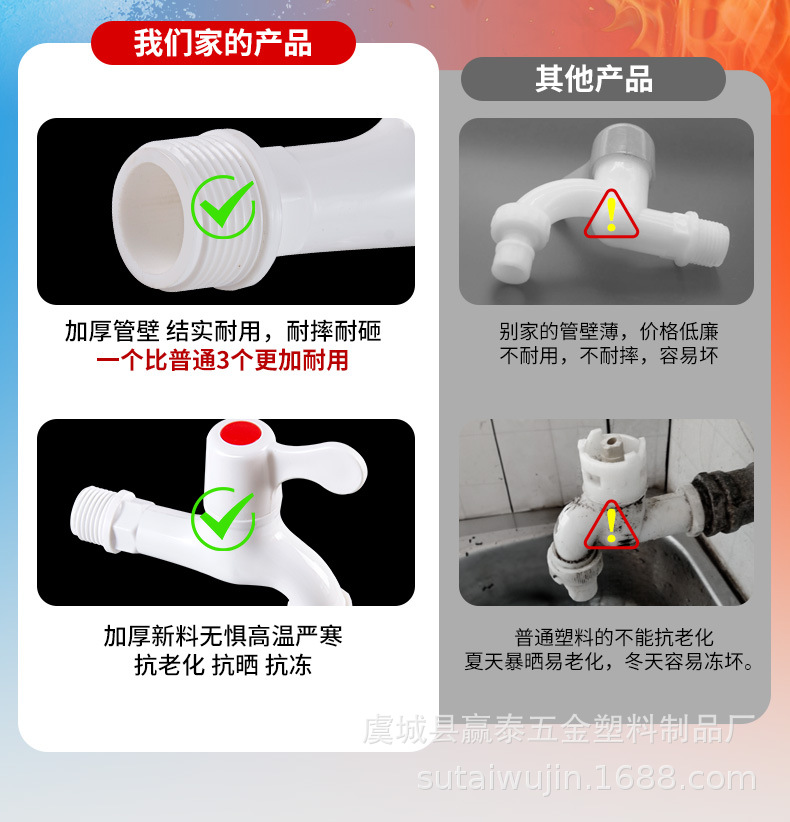 加长家用PP塑料水龙头4分6分防漏防爆裂长久耐用自来水洗衣机龙头详情6