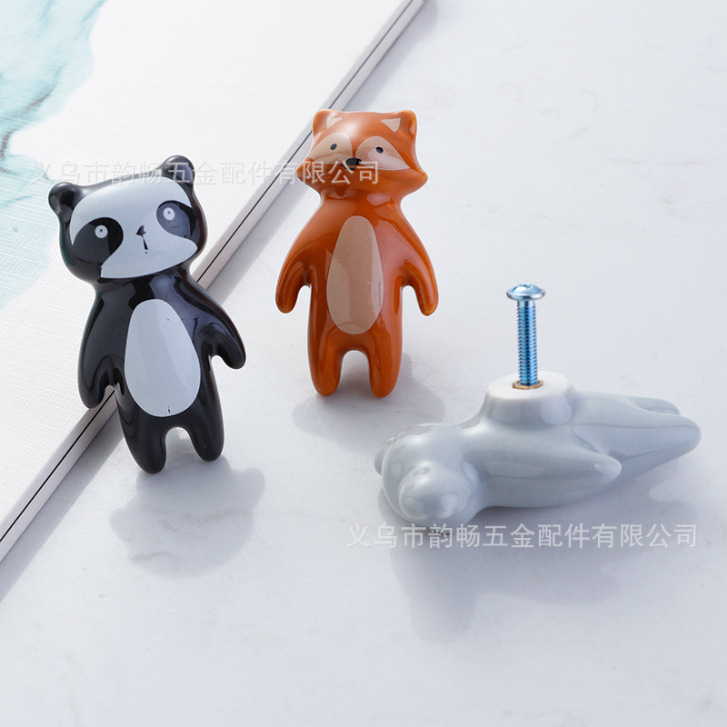 卡通动物陶瓷橱柜门拉手儿童把手可爱拉手单孔陶瓷复古抽屉拉手详情7