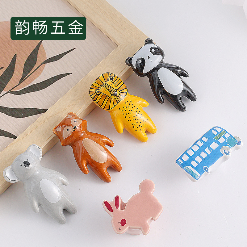 卡通动物陶瓷橱柜门拉手儿童把手可爱拉手单孔陶瓷复古抽屉拉手详情1