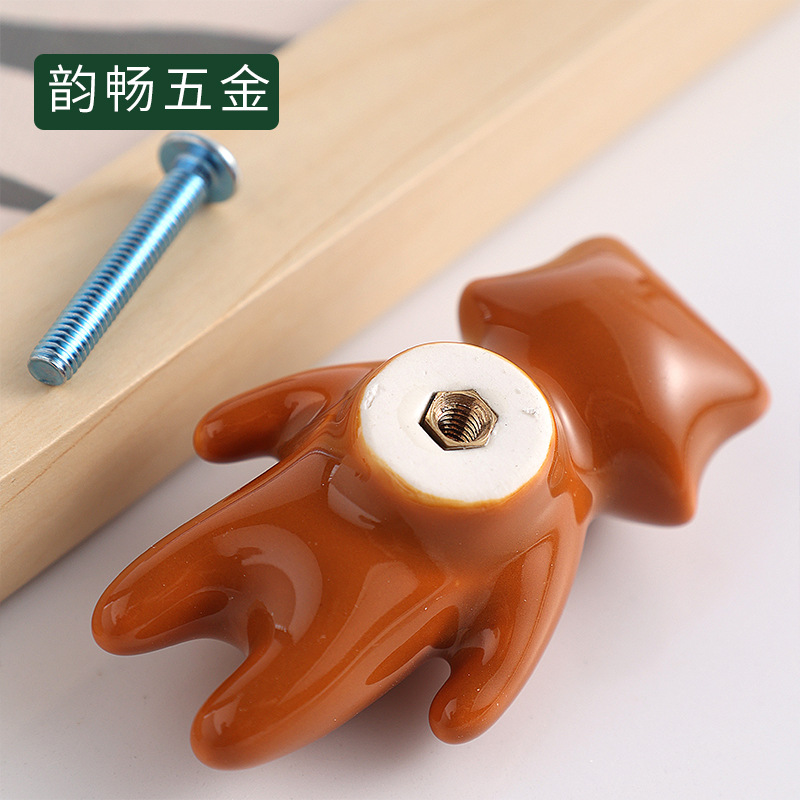 卡通动物陶瓷橱柜门拉手儿童把手可爱拉手单孔陶瓷复古抽屉拉手详情2
