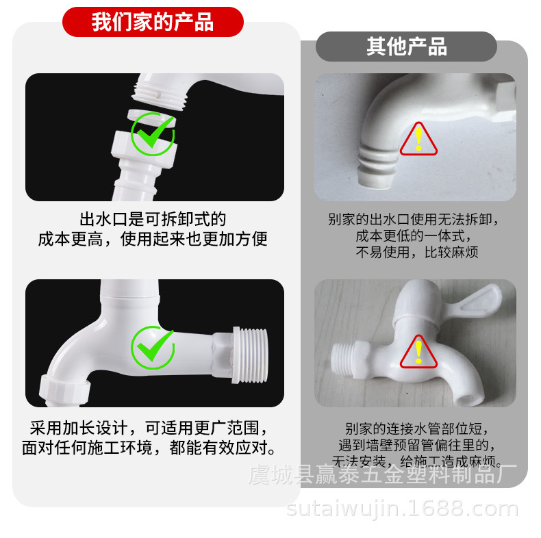 加长家用PP塑料水龙头4分6分防漏防爆裂长久耐用自来水洗衣机龙头详情7