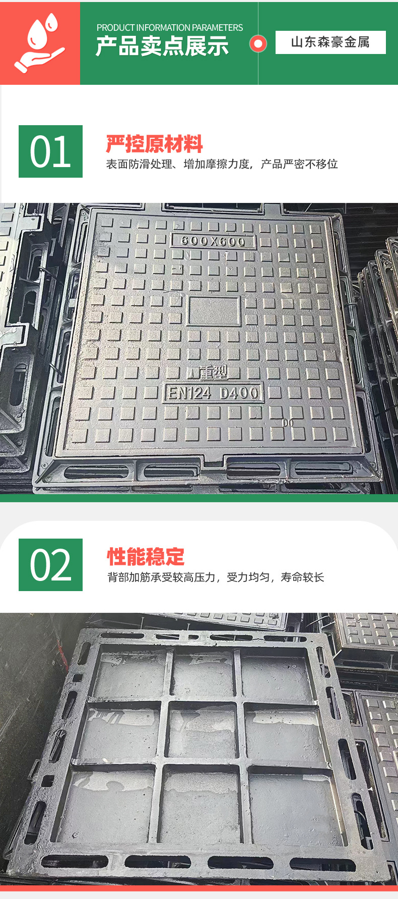 铸铁井盖 球墨铸铁方井盖 500*500小区电力表用铸铁方形井盖详情4