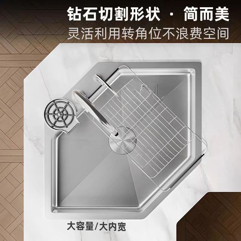 钻石型异形水槽304不锈钢枪灰纳米转角洗碗洗菜盆大单槽详情2