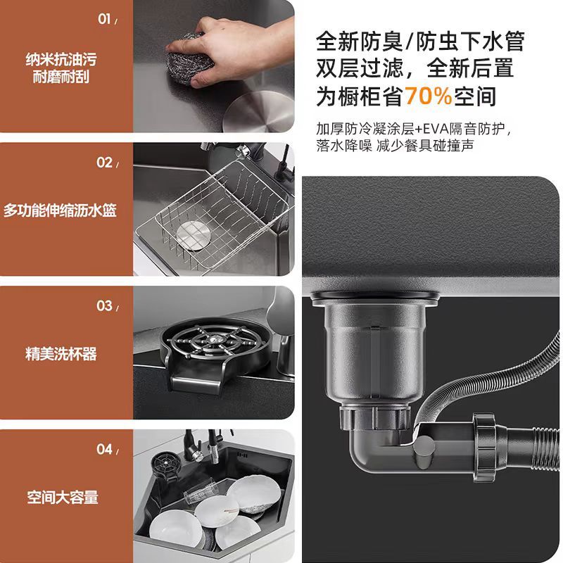 钻石型异形水槽304不锈钢枪灰纳米转角洗碗洗菜盆大单槽详情4