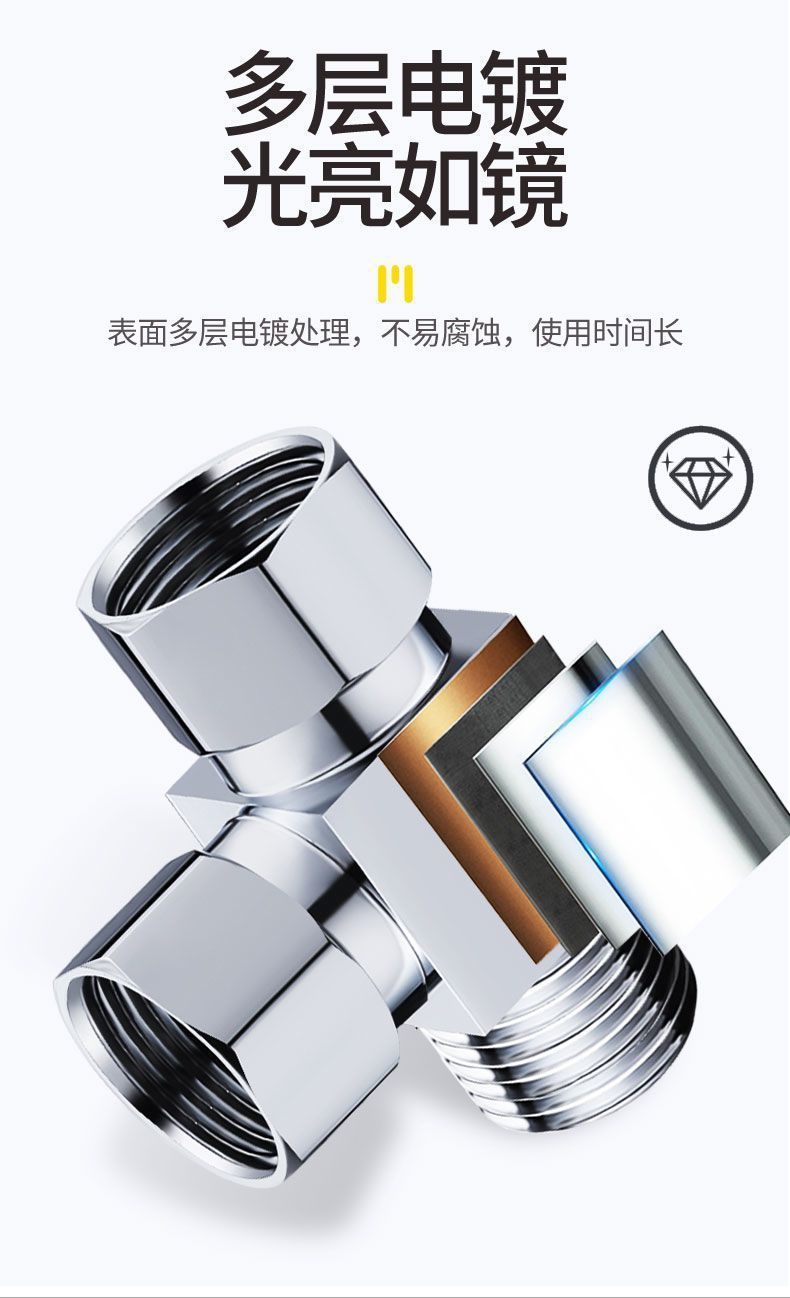 全铜活接三通角阀一进二出四分内外双控4分冷热水器分水阀转接头详情4