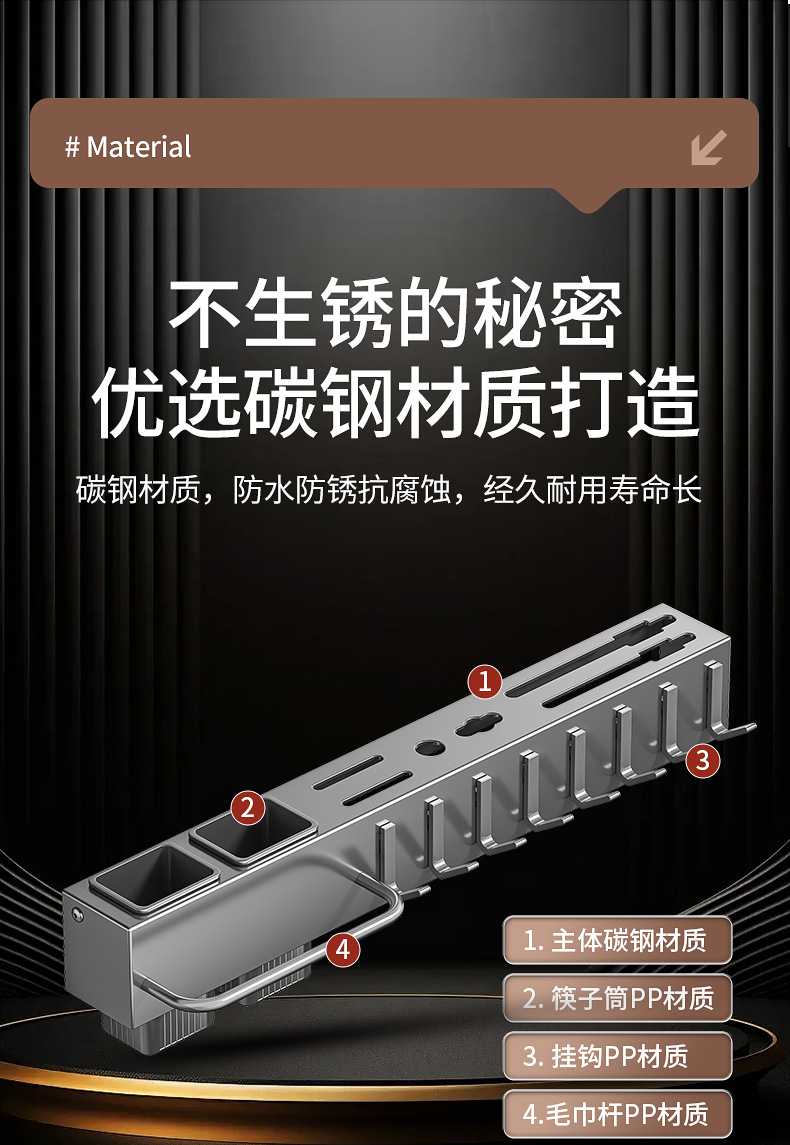 加厚刀架免打孔厨房置物架厨房用品多功能壁挂式筷子筒菜刀具收纳详情6