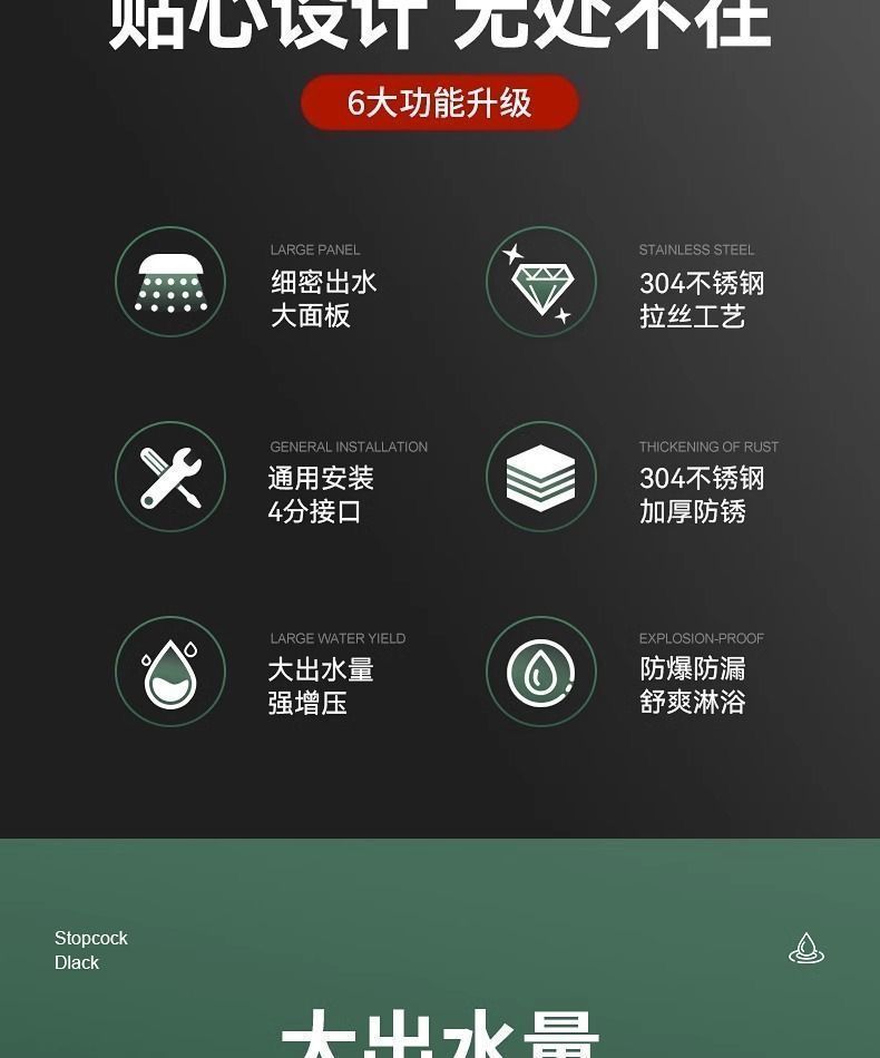 304不锈钢增压花洒喷头拆卸可拆洗防摔耐摔洗澡浴霸淋浴喷头套装详情3