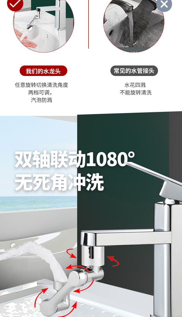 洗面盆万向防溅水龙头1080度可旋转升降机械臂卫生间洗漱延伸水嘴详情3