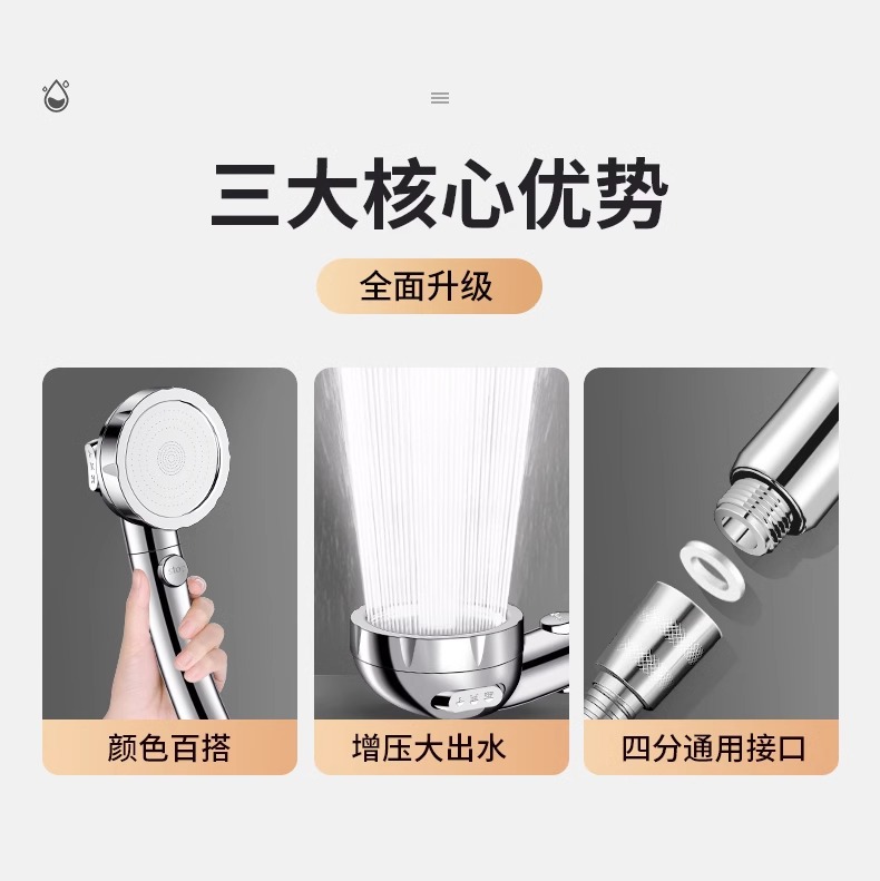 增压花洒喷头超强加压浴室浴霸淋浴头喷头淋雨喷淋花酒莲蓬头套装详情1