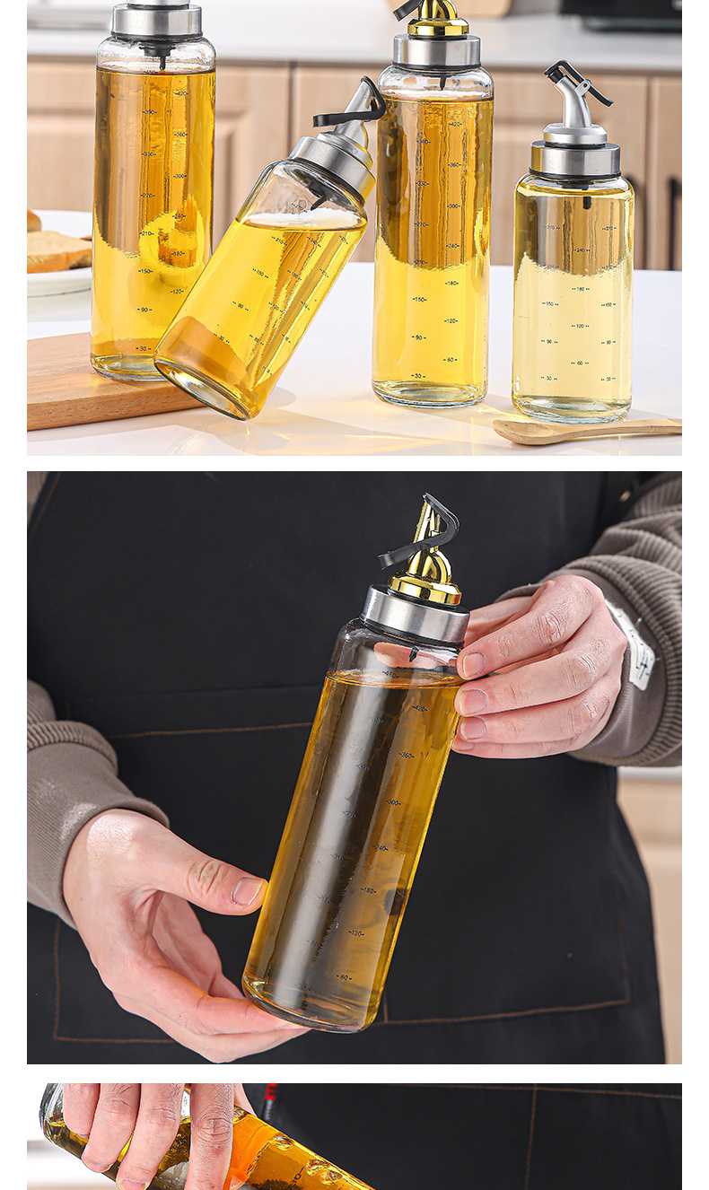 新款开合油壶  厨房用品玻璃油壶 调料瓶 酱油醋瓶  刻度油壶详情11