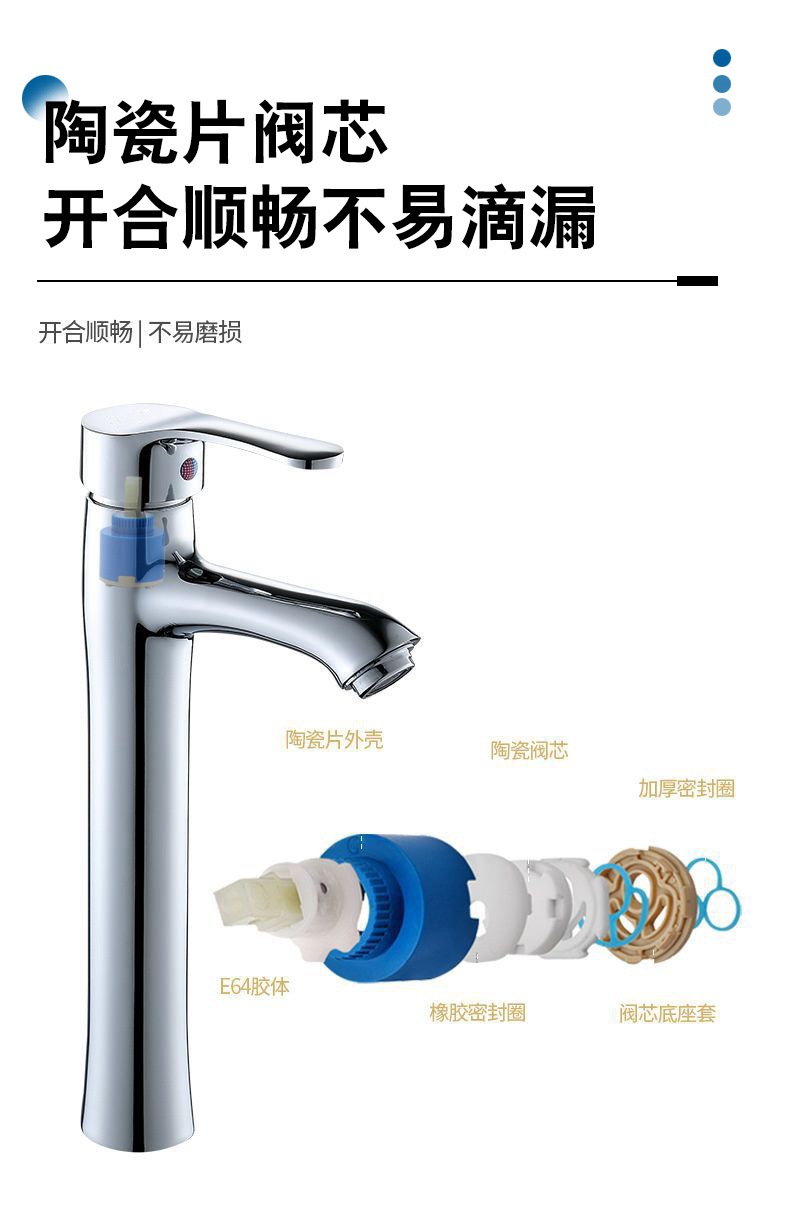 全铜台上盆水龙头冷热水台盆龙头高款卫生间洗脸盆加高龙头详情8