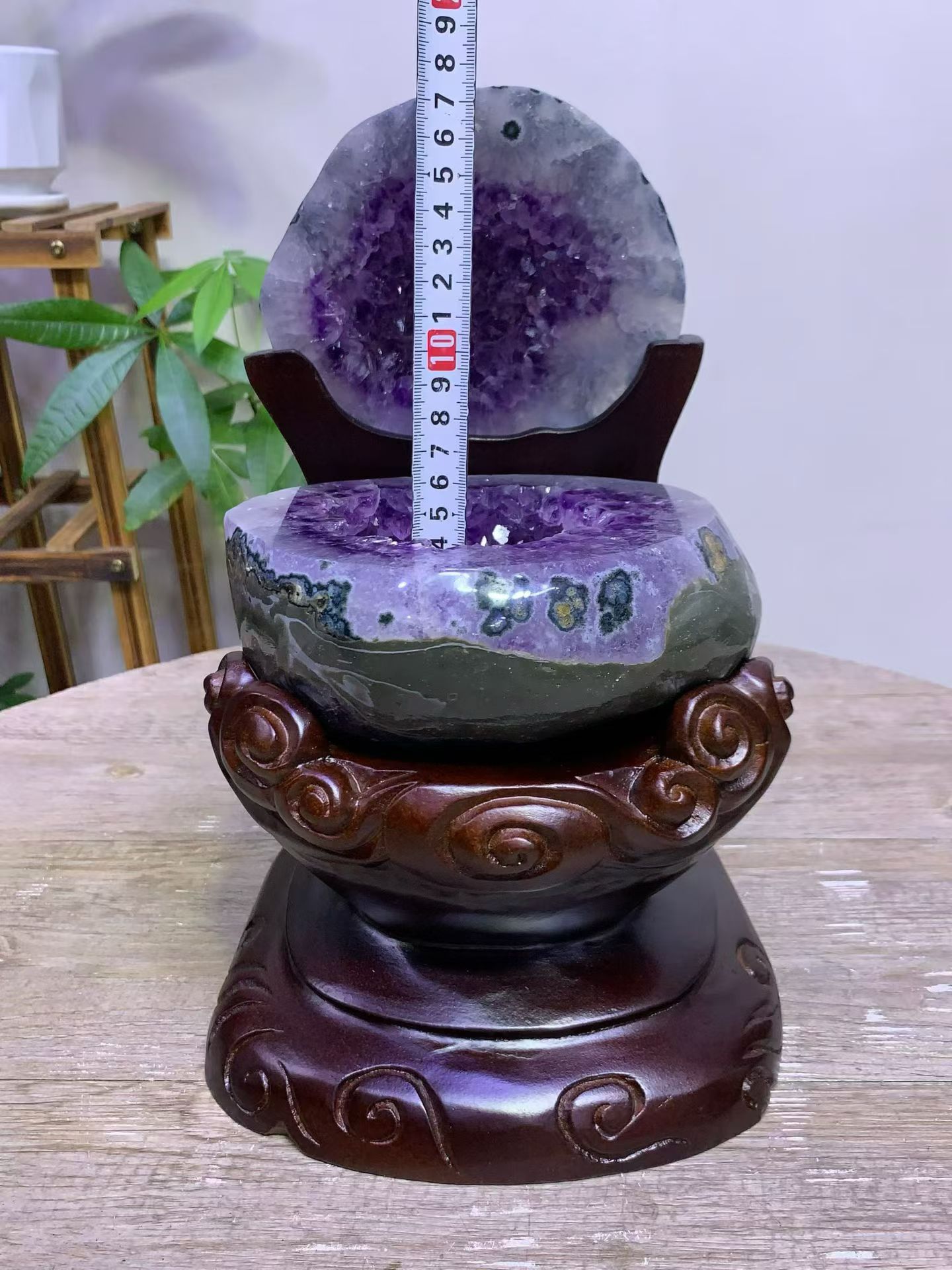 天然紫水晶摆件 精雕木质底座 家居装饰品详情图4