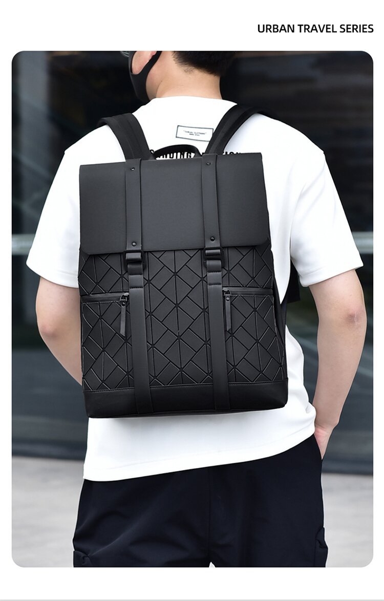 跨境菱格商务双肩包男大容量防水通勤电脑包时尚背包大学生书包详情图2