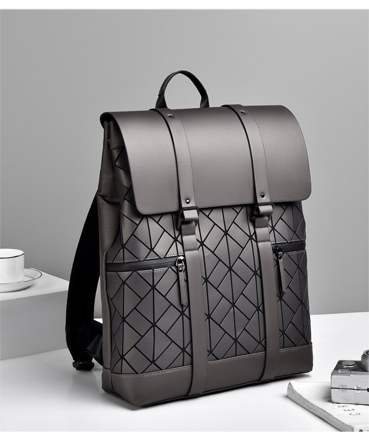 跨境菱格商务双肩包男大容量防水通勤电脑包时尚背包大学生书包详情图19