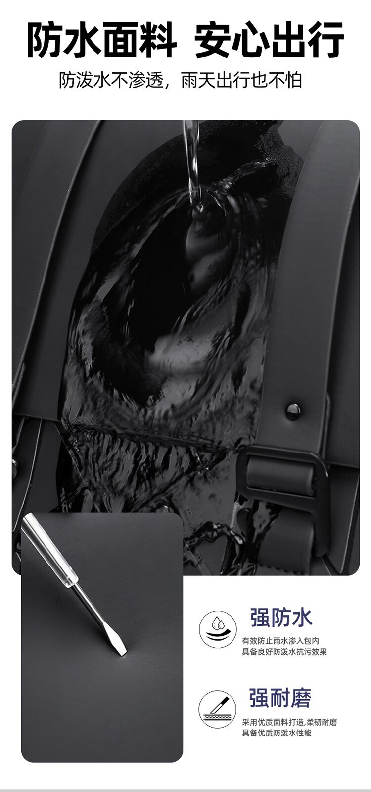 跨境菱格商务双肩包男大容量防水通勤电脑包时尚背包大学生书包详情图9