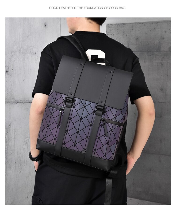 跨境菱格商务双肩包男大容量防水通勤电脑包时尚背包大学生书包详情图17