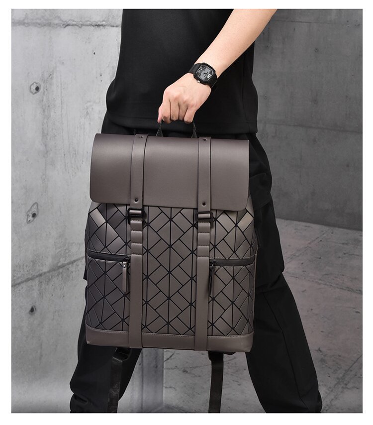 跨境菱格商务双肩包男大容量防水通勤电脑包时尚背包大学生书包详情图16