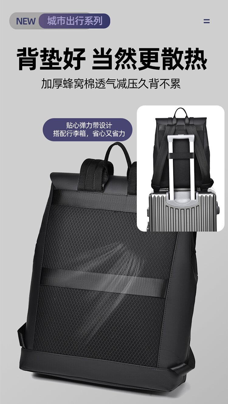 跨境菱格商务双肩包男大容量防水通勤电脑包时尚背包大学生书包详情图10