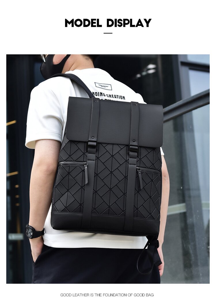 跨境菱格商务双肩包男大容量防水通勤电脑包时尚背包大学生书包详情图13