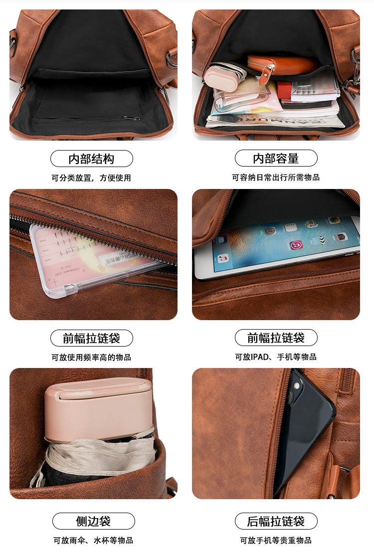 冬季新款欧美复古时尚女士双肩包大容量双肩包女士背包批发详情图40