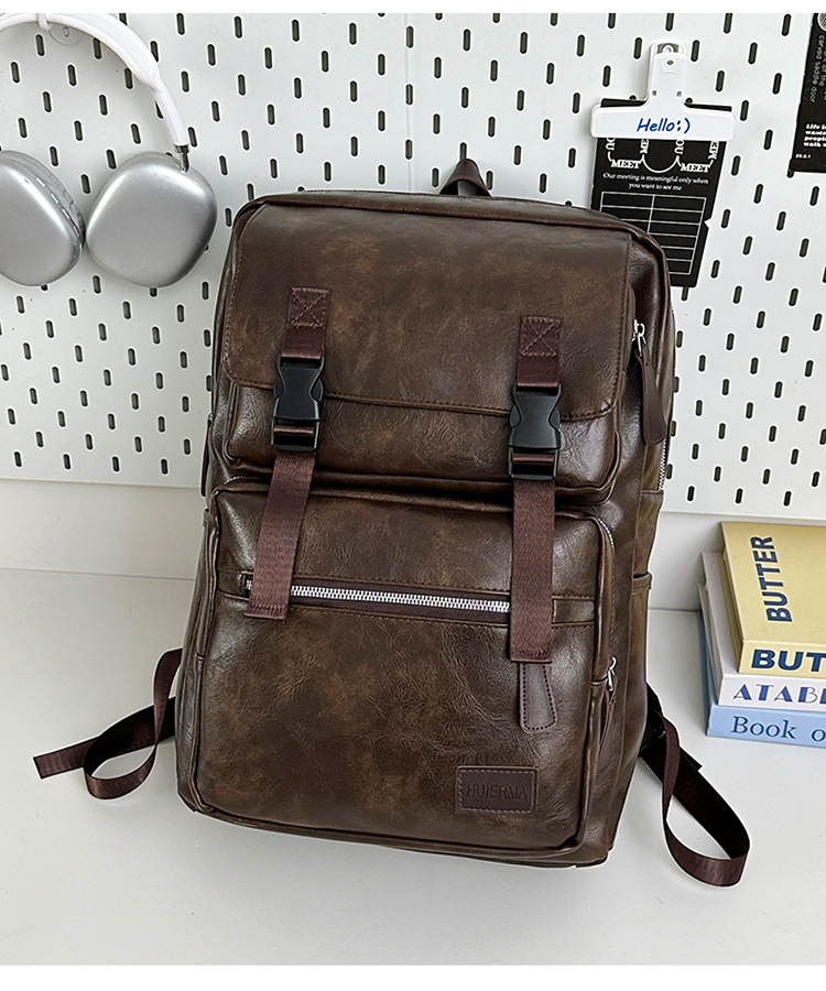 多用途多口袋大容量旅行复古双肩包韩版新款商务电脑背包轻便书包详情图23