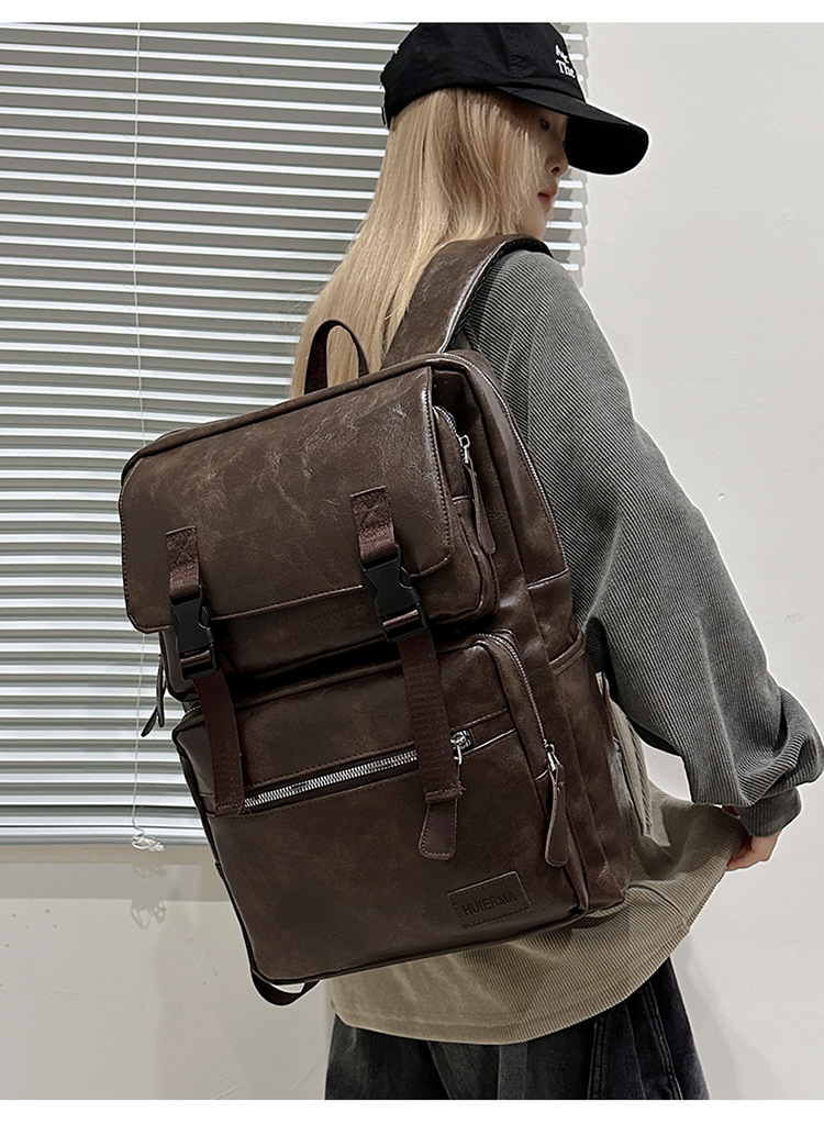 多用途多口袋大容量旅行复古双肩包韩版新款商务电脑背包轻便书包详情图8