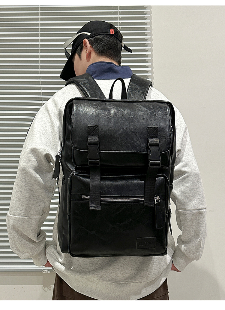 多用途多口袋大容量旅行复古双肩包韩版新款商务电脑背包轻便书包详情图20