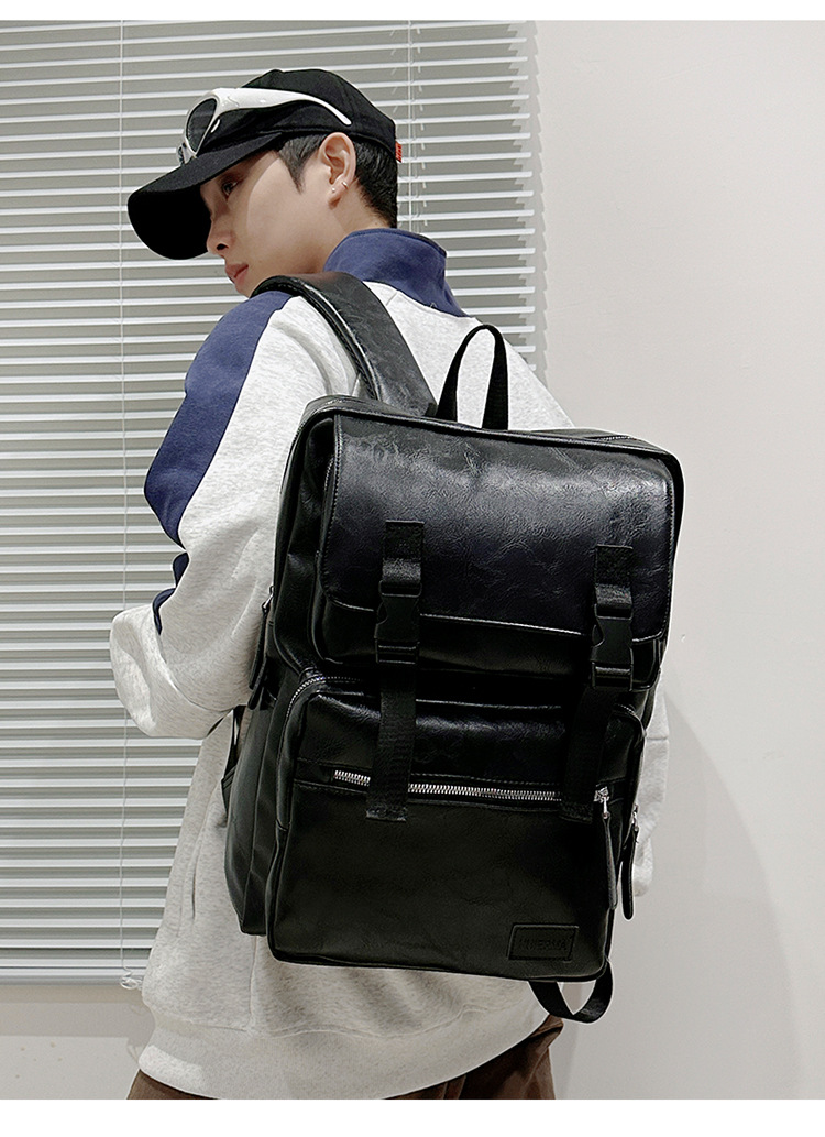 多用途多口袋大容量旅行复古双肩包韩版新款商务电脑背包轻便书包详情图19