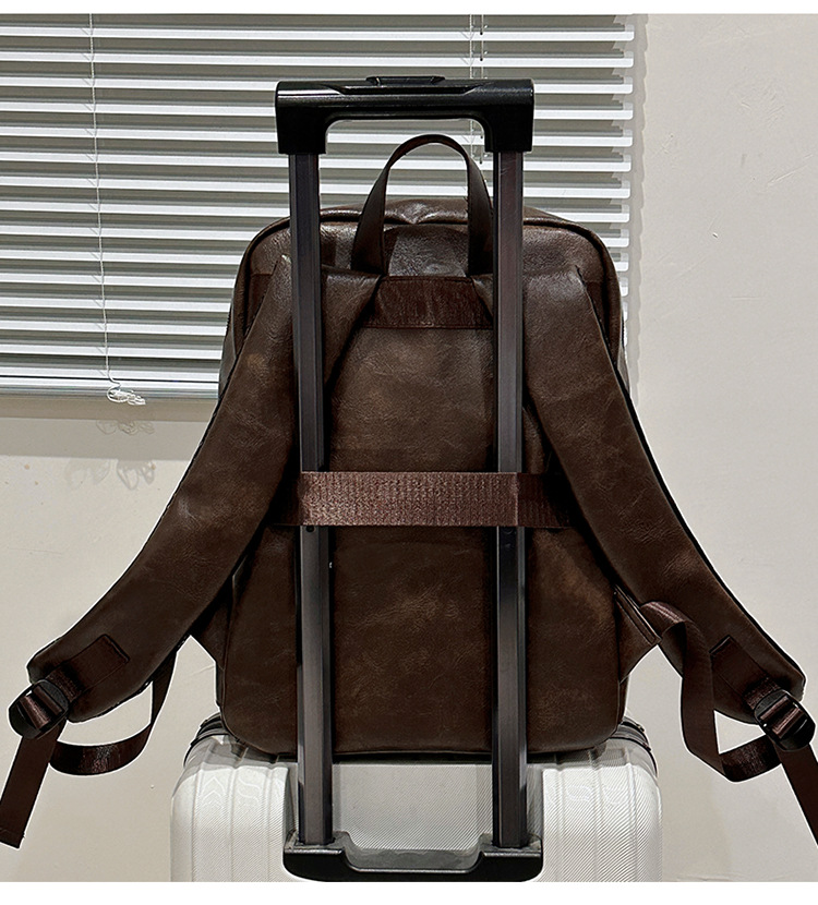 多用途多口袋大容量旅行复古双肩包韩版新款商务电脑背包轻便书包详情图10