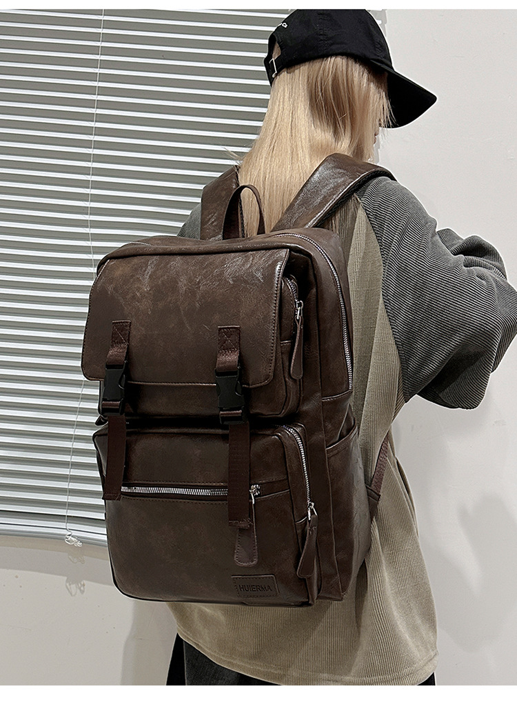 多用途多口袋大容量旅行复古双肩包韩版新款商务电脑背包轻便书包详情图9