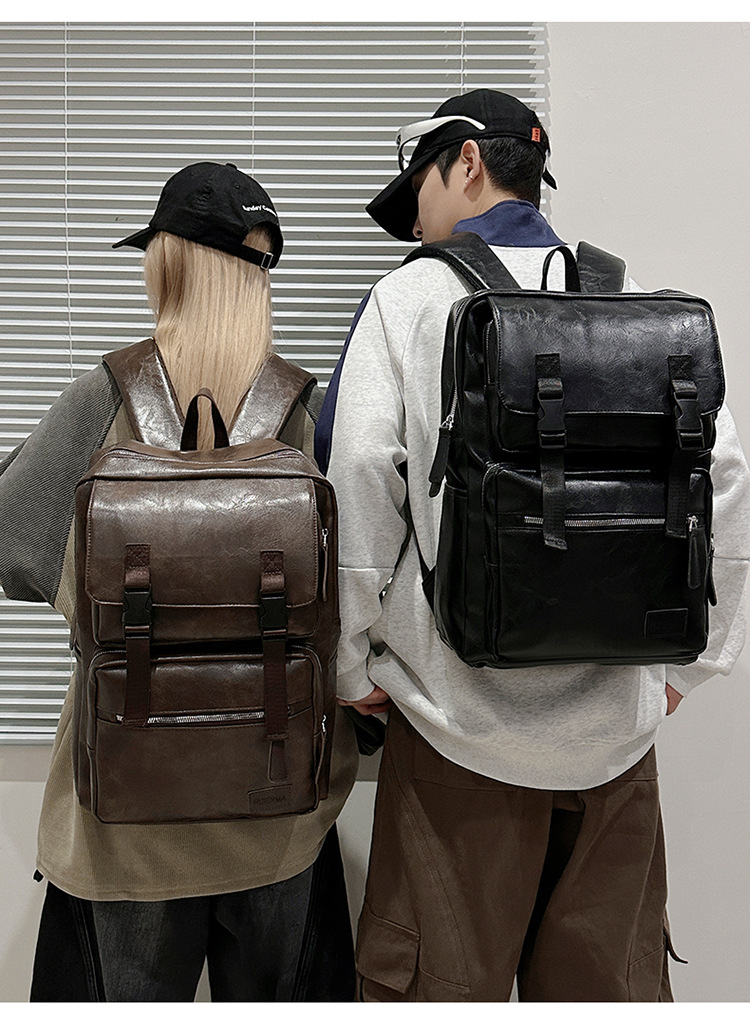 多用途多口袋大容量旅行复古双肩包韩版新款商务电脑背包轻便书包详情图15