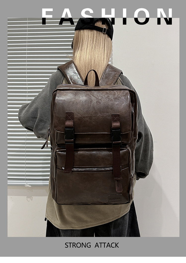 多用途多口袋大容量旅行复古双肩包韩版新款商务电脑背包轻便书包详情图5