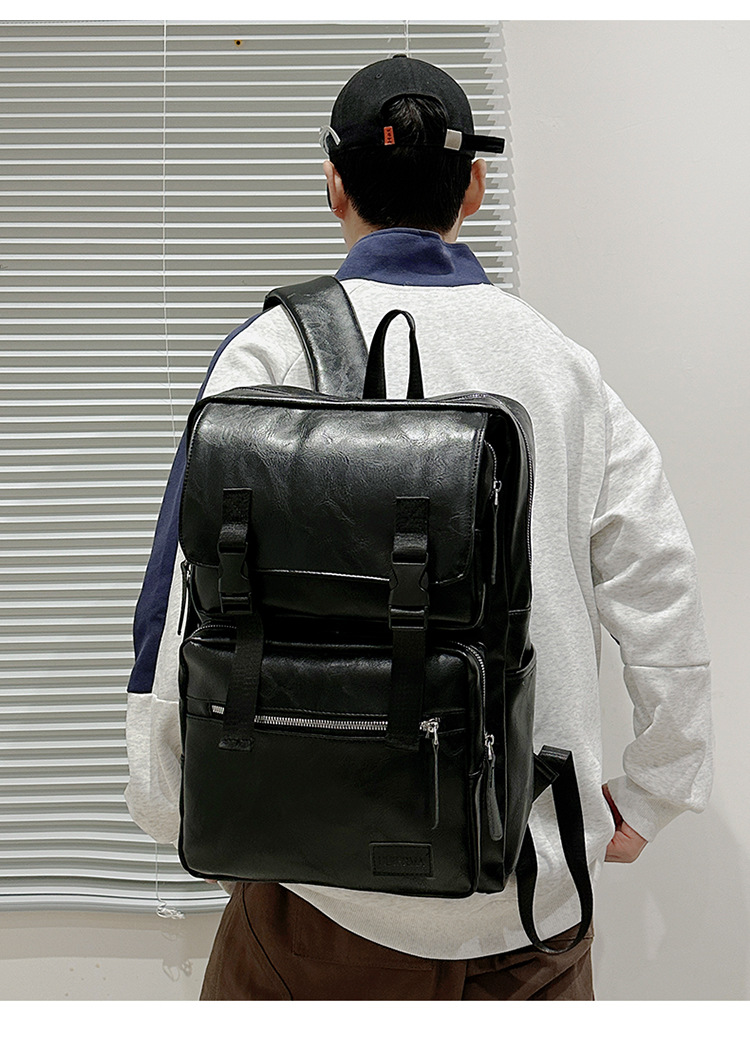 多用途多口袋大容量旅行复古双肩包韩版新款商务电脑背包轻便书包详情图21