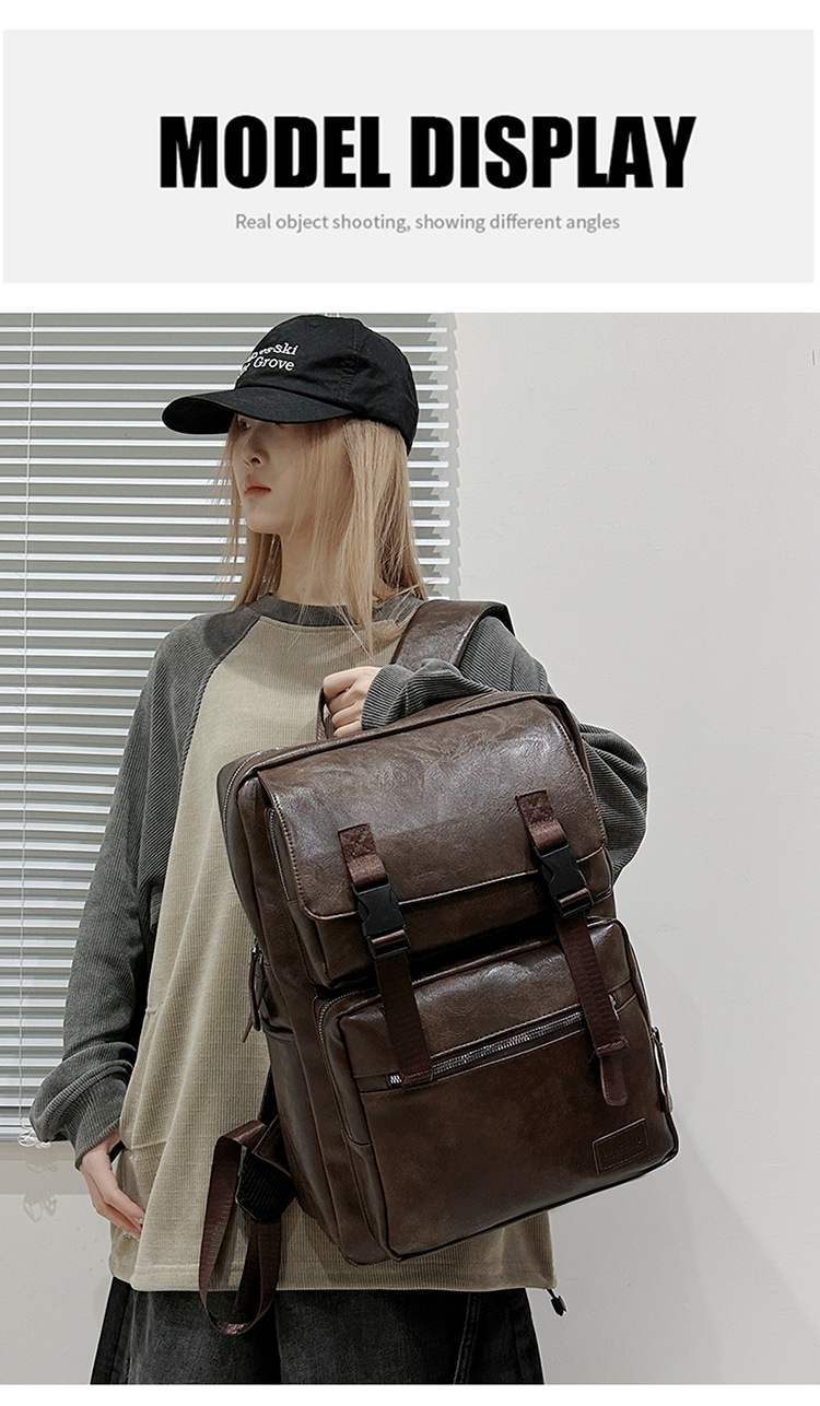 多用途多口袋大容量旅行复古双肩包韩版新款商务电脑背包轻便书包详情图7