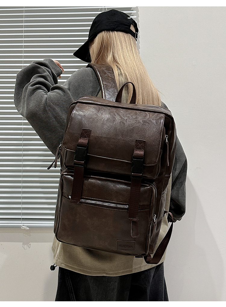 多用途多口袋大容量旅行复古双肩包韩版新款商务电脑背包轻便书包详情图13