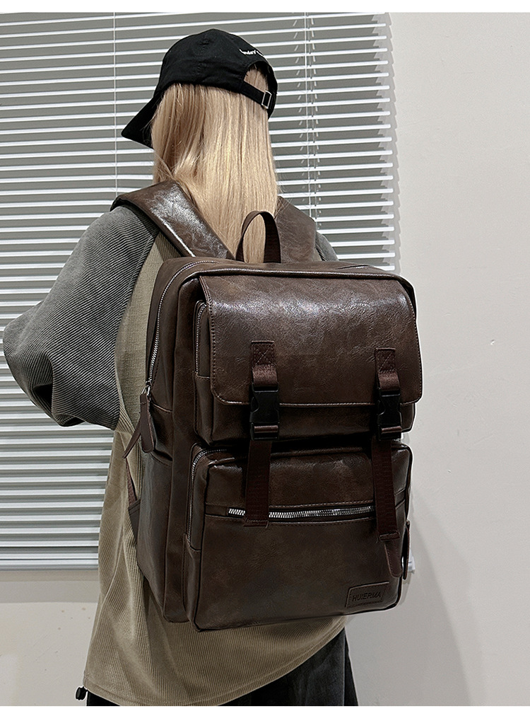 多用途多口袋大容量旅行复古双肩包韩版新款商务电脑背包轻便书包详情图12