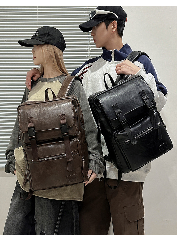 多用途多口袋大容量旅行复古双肩包韩版新款商务电脑背包轻便书包详情图14