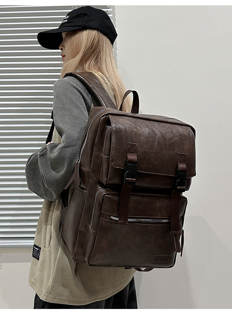 多用途多口袋大容量旅行复古双肩包韩版新款商务电脑背包轻便书包详情图11