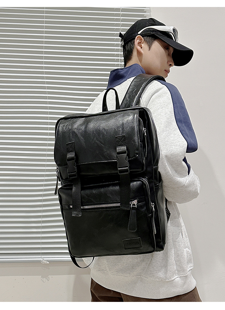 多用途多口袋大容量旅行复古双肩包韩版新款商务电脑背包轻便书包详情图18